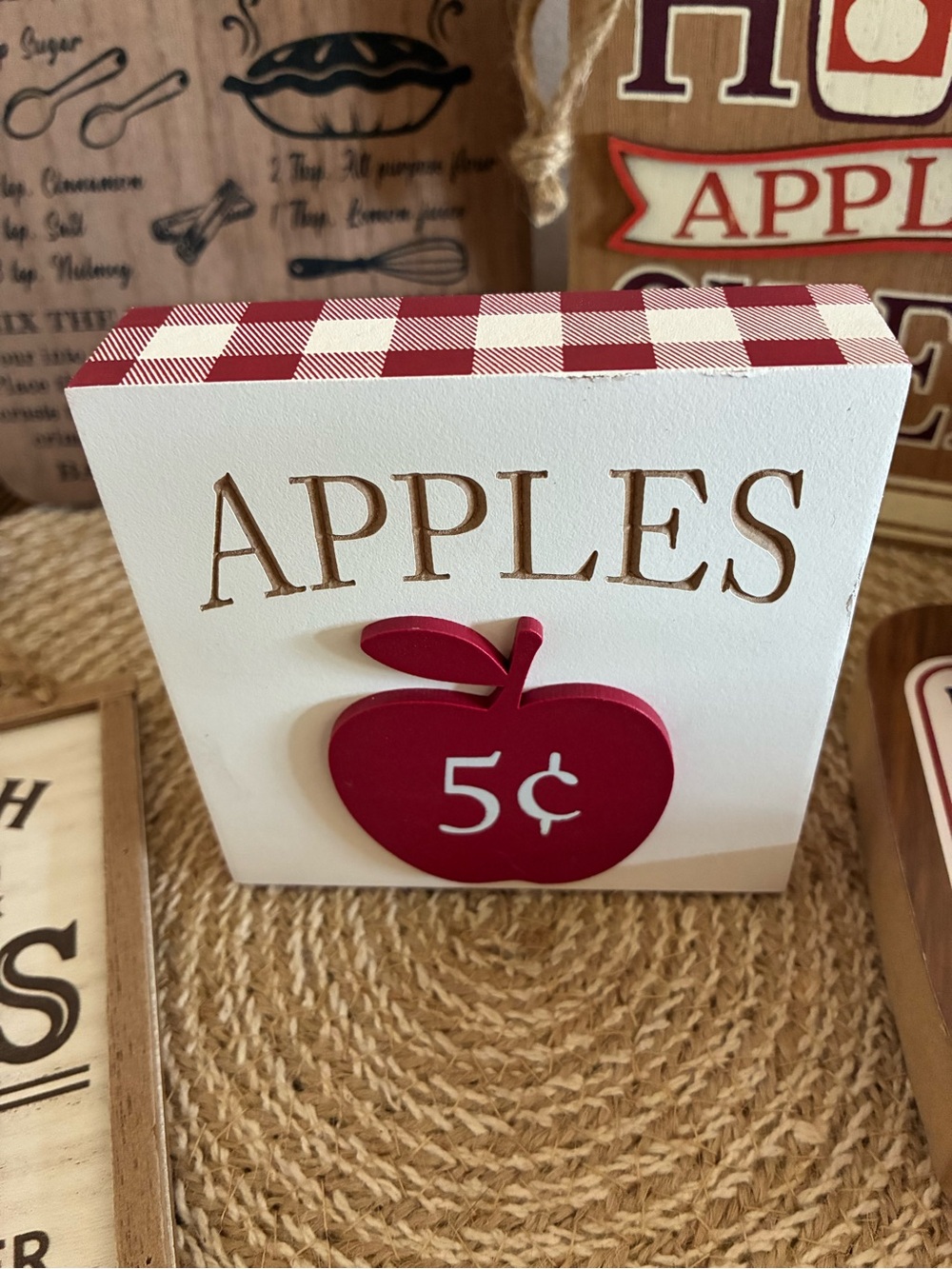 Rustic Apple Pie & Cider Wall Decor Set - Neutral Brown and Red - Picture 6 of 9